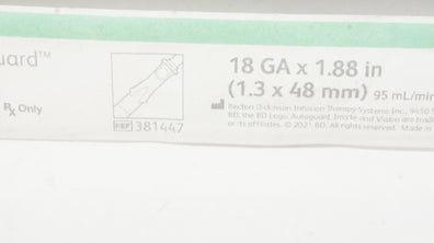 BD 381447 Insyte Autoguard Shielded I.V. Cath. 18GA x 1.88 inch x 95 ml/min (x)